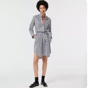 JCREW Classic-fit ruffleneck shirtdress in gingham
